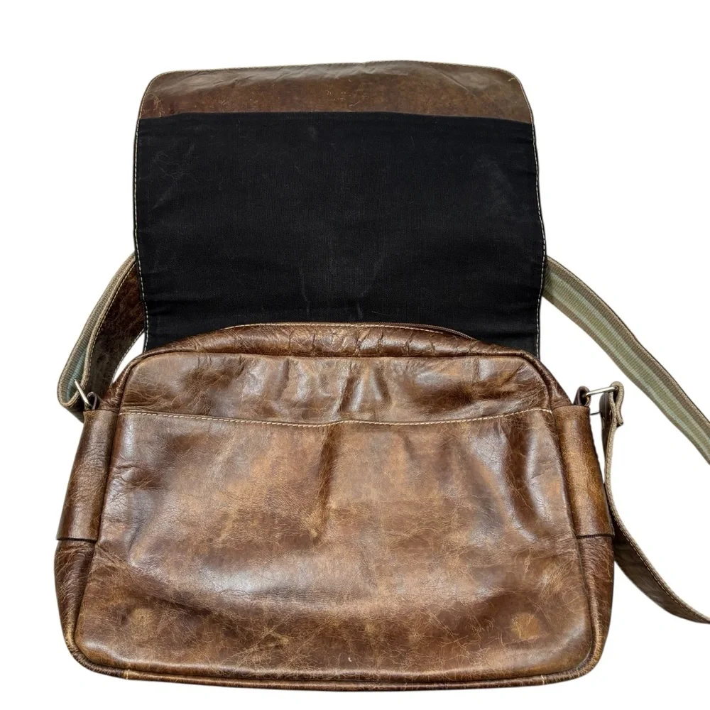 Mens Nood Brand 100% Leather Exterior Messenger‎ Bag with Adjustable Strap
